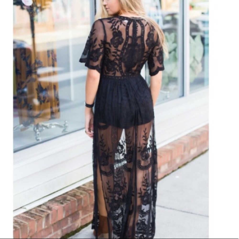 🆕 Honey Punch Black Lace Romper Maxi Dress - Picture 6 of 8